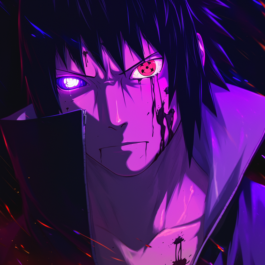 Intense Sasuke Uchiha Portrait with Sharingan Eye