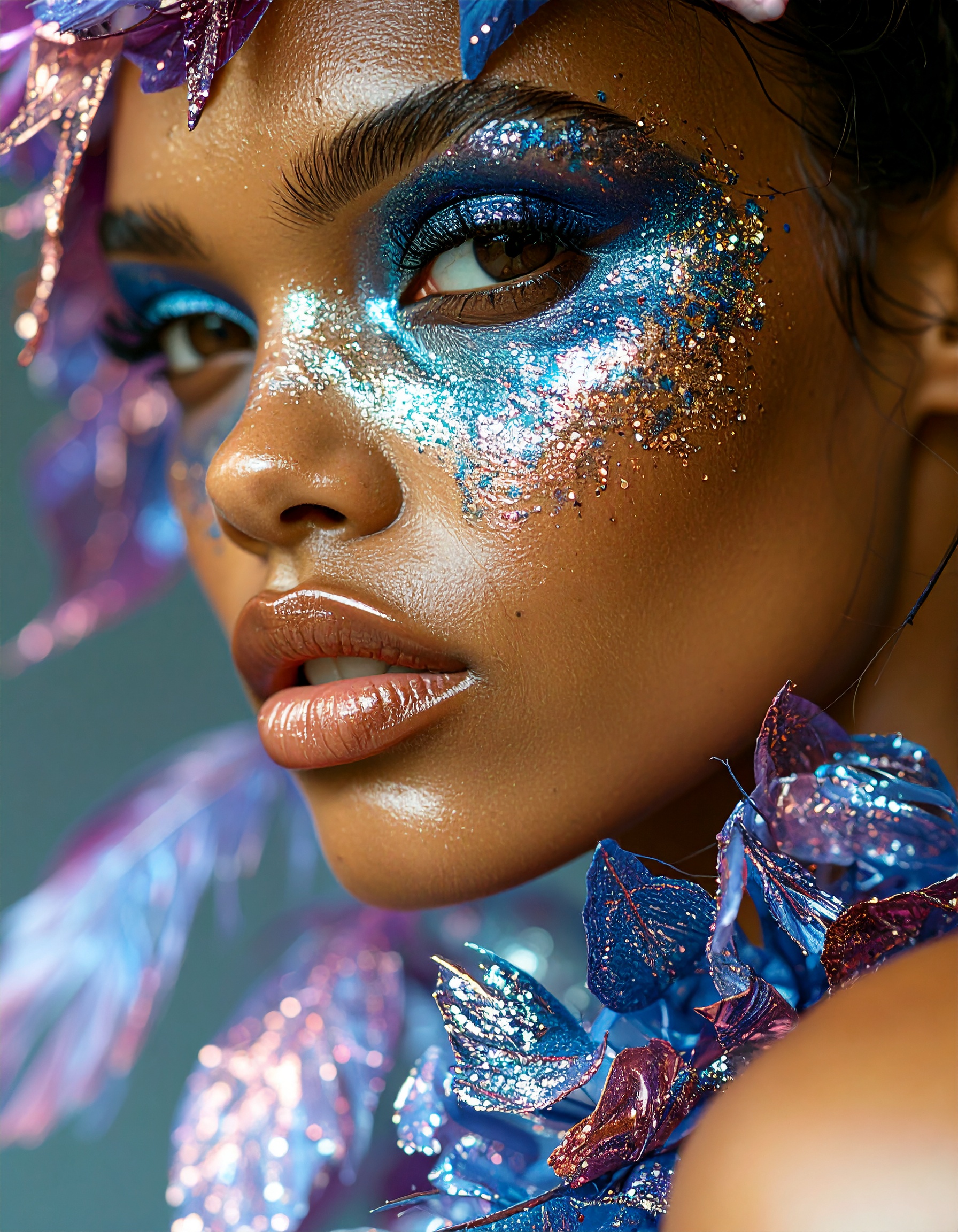 Fashion-Forward Woman in Blue and Magent