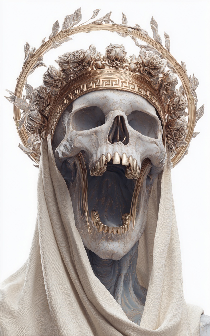 Intricate Evil Skull Statue with Platinum Crown