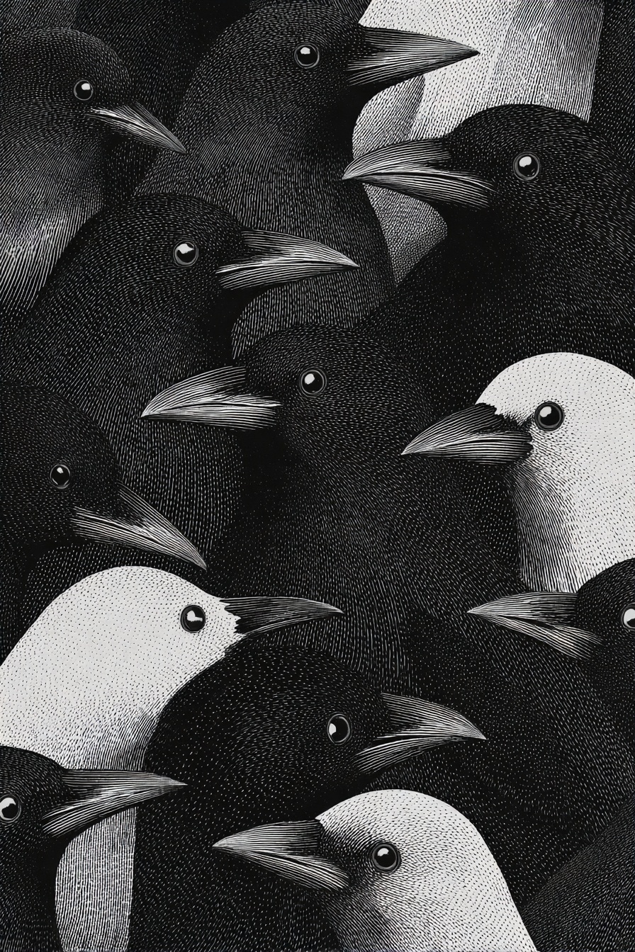 Intricate Geometric Tessellation of Crows