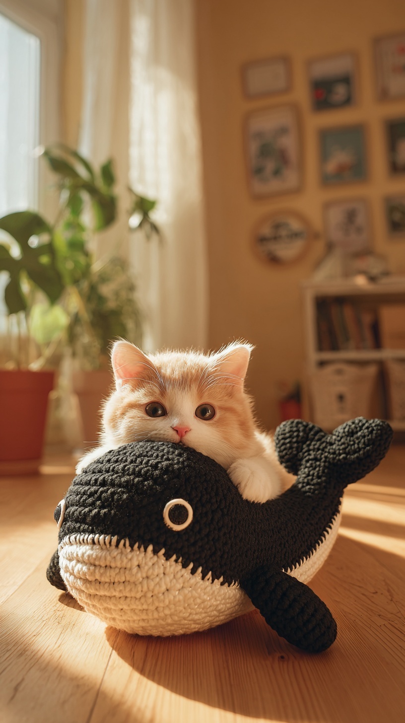 Killer Whale Cat Teething Pillow in Sisal Rope