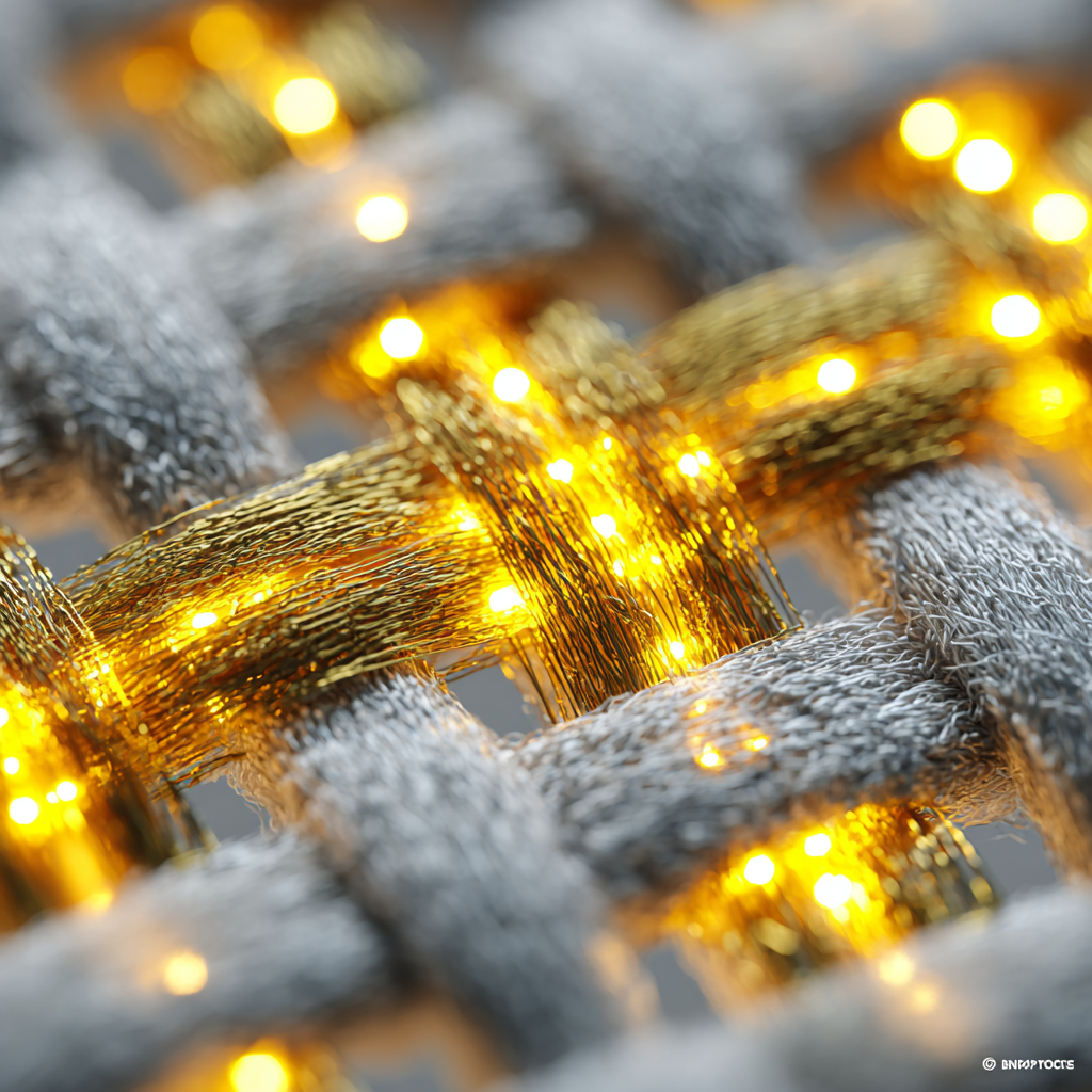 Macro Photography of Futuristic Fabric with Golden Security Thread