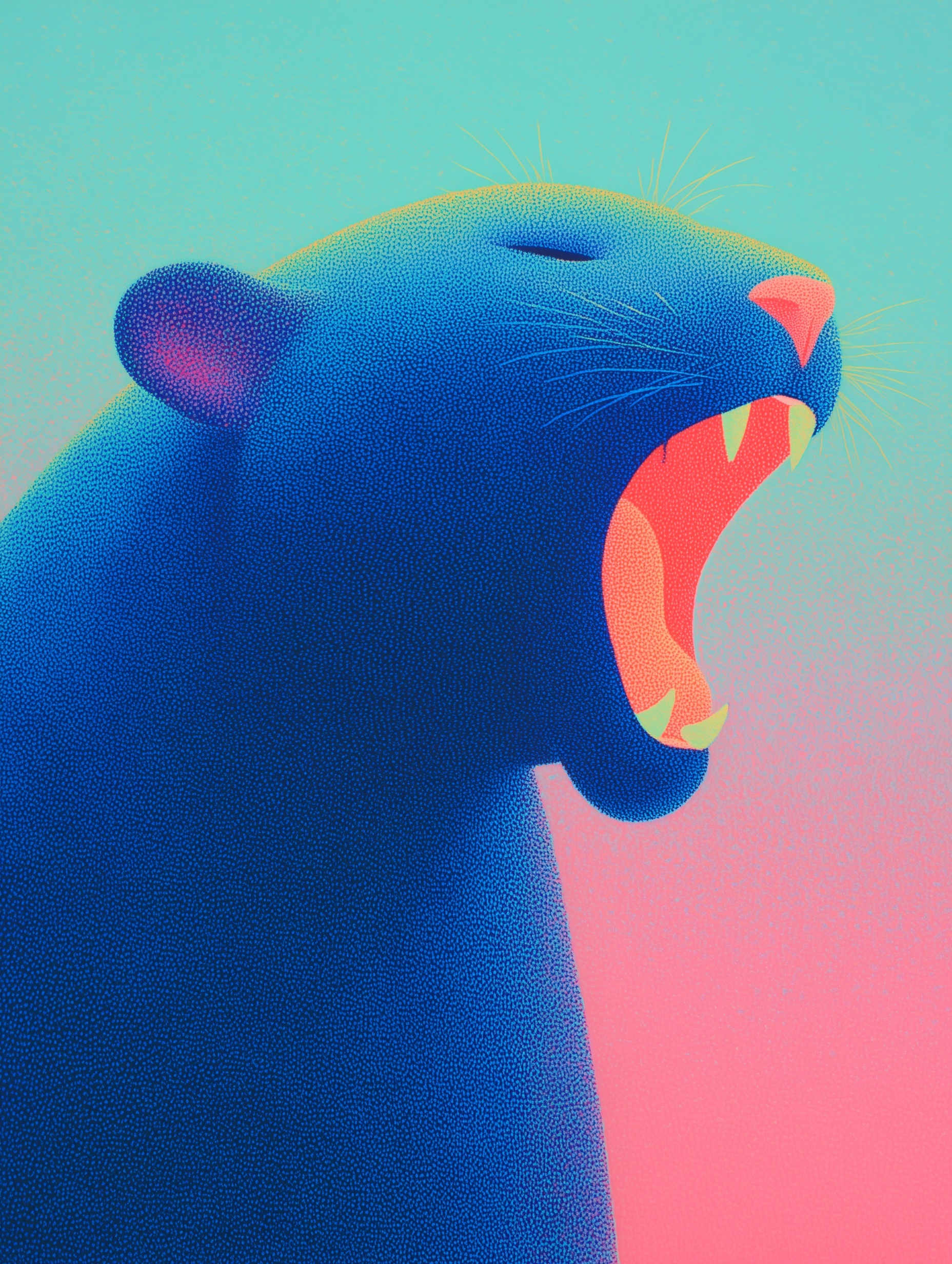 Minimalist Typography of a Yawning Panther