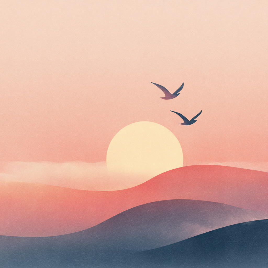 Minimalist Wellness Album Cover with Ocean Waves and Lotus Silhouette
