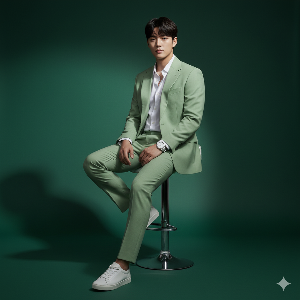 Studio Portrait: Athletic Man in Green Blazer