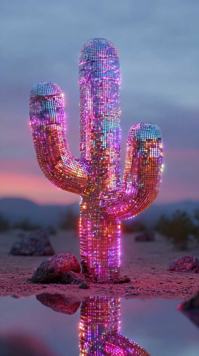 Mirrored Cactus: A Neon Desert Dream