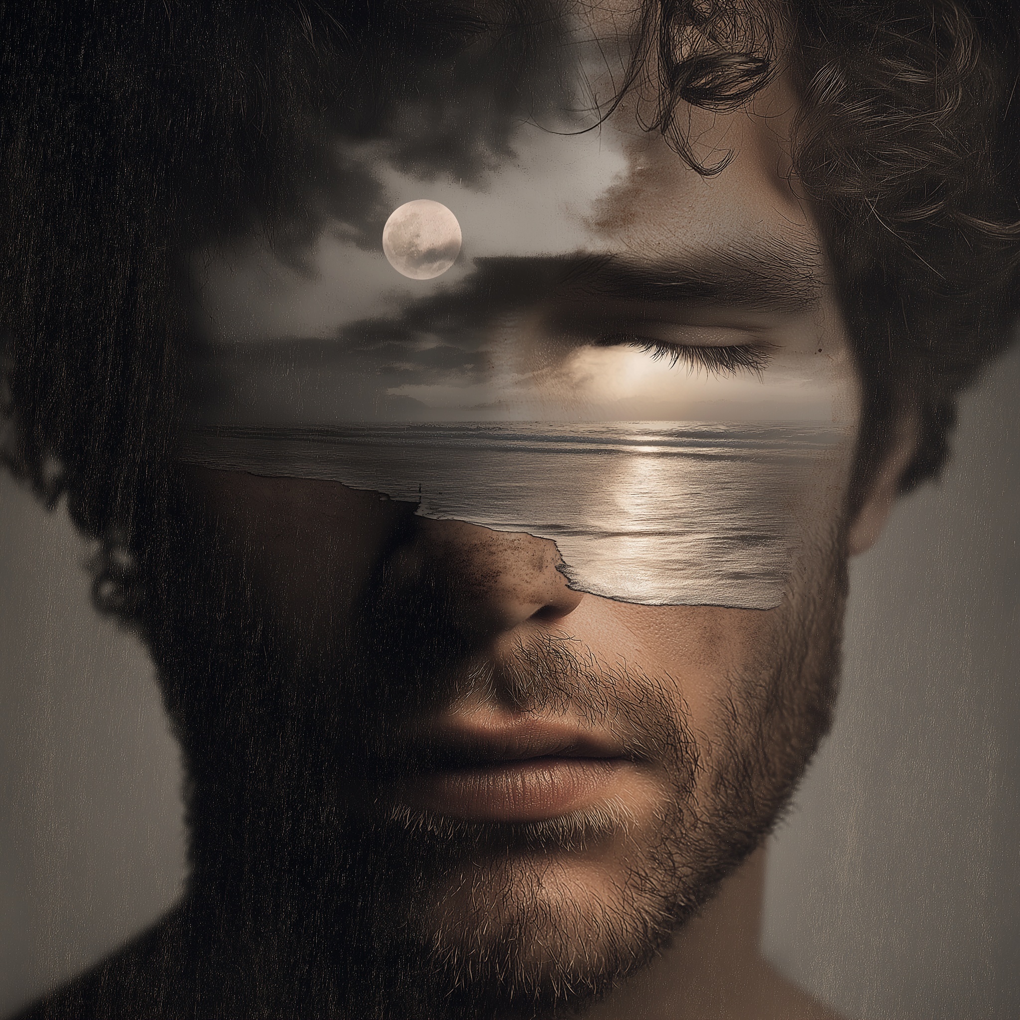 Moonlit Beach Within: A Surreal Portrait