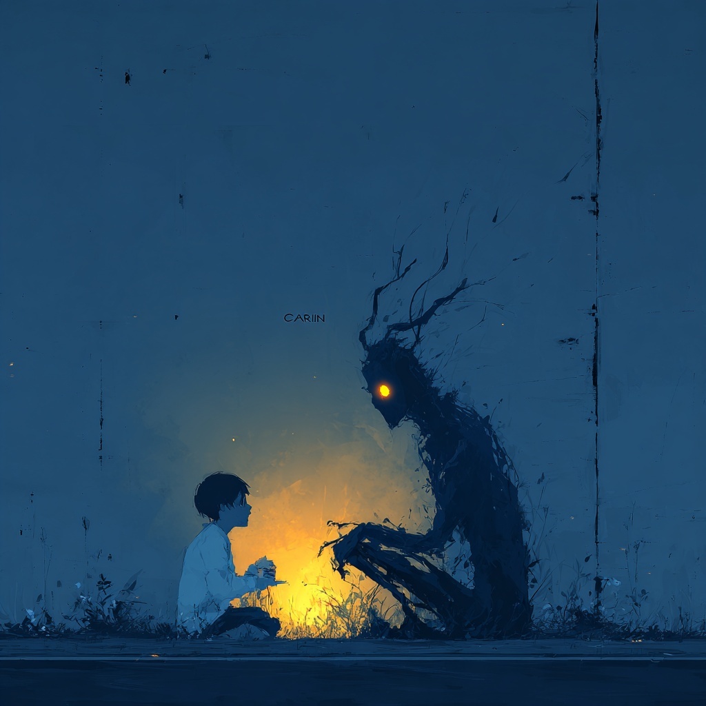Night Encounter: Demon & Boy by the Cairn
