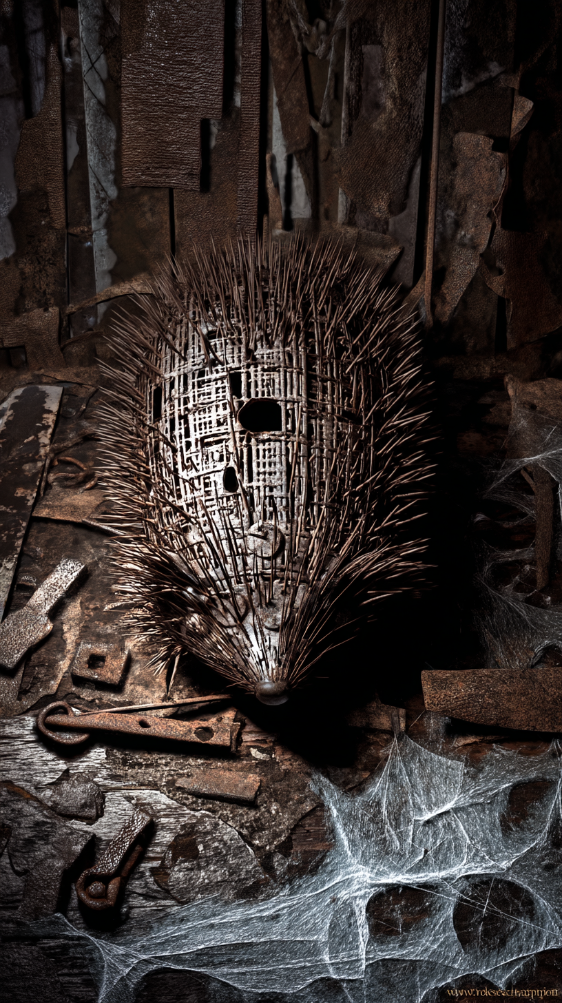 Photorealistic Metal Hedgehog in a Rusty Cage