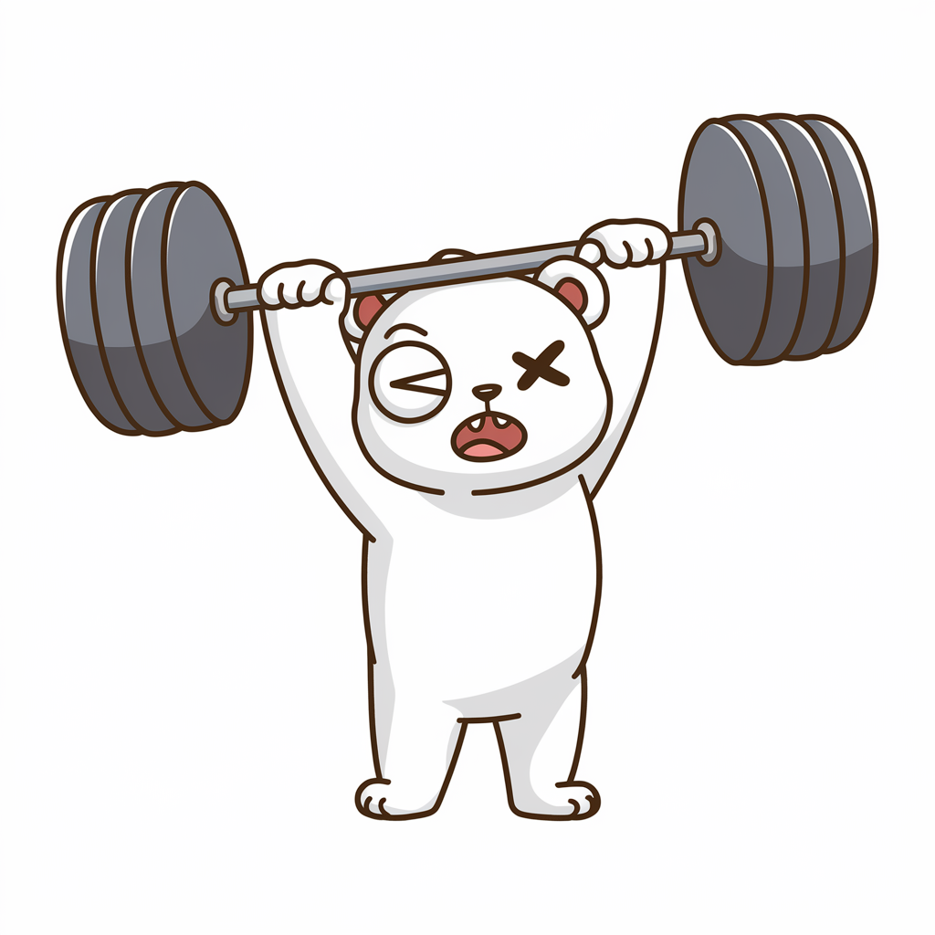Playful White Bear Lifting a Barbell