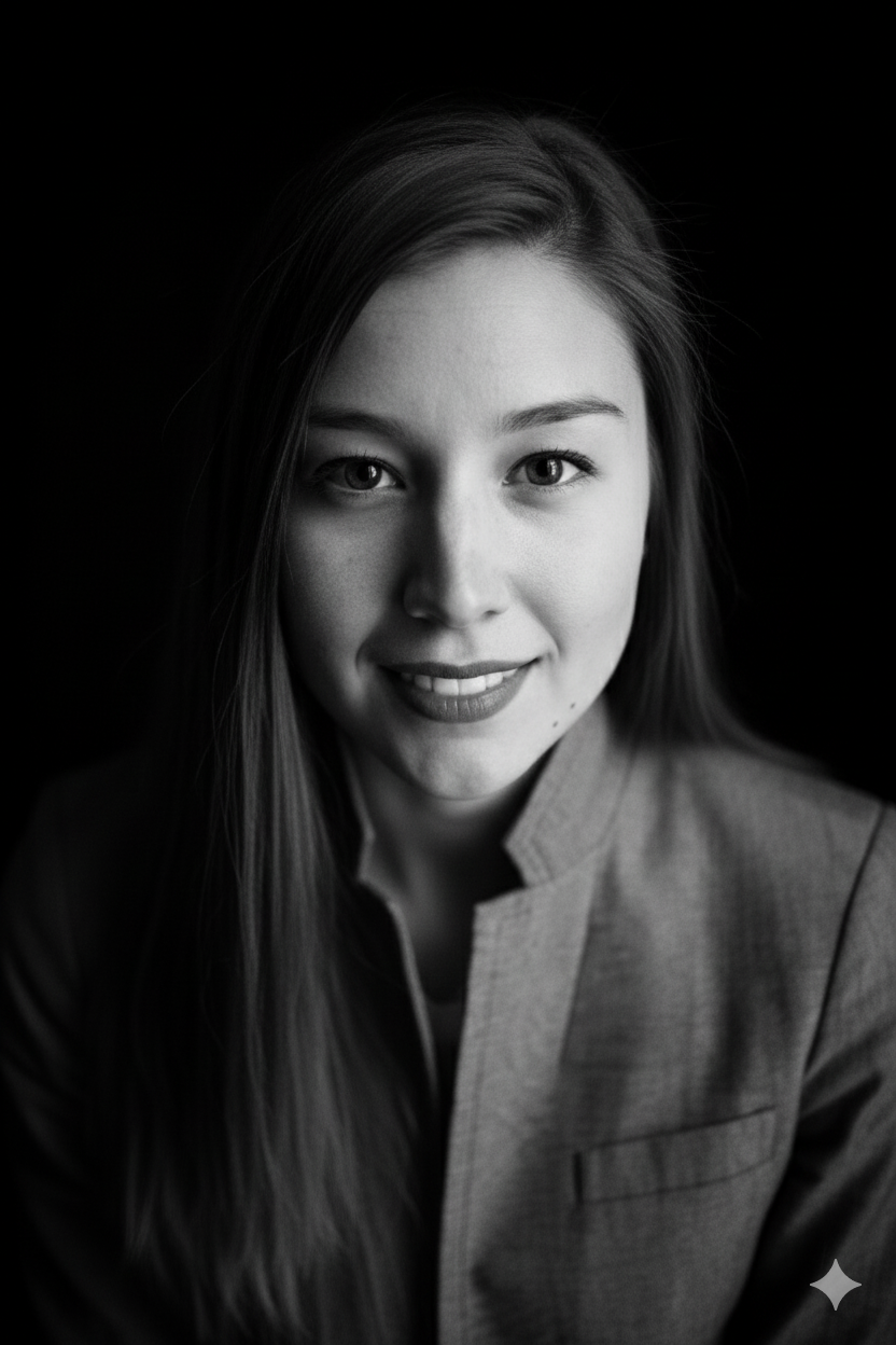 High-Angle Monochrome Portrait: Proud Expression in 35mm Style