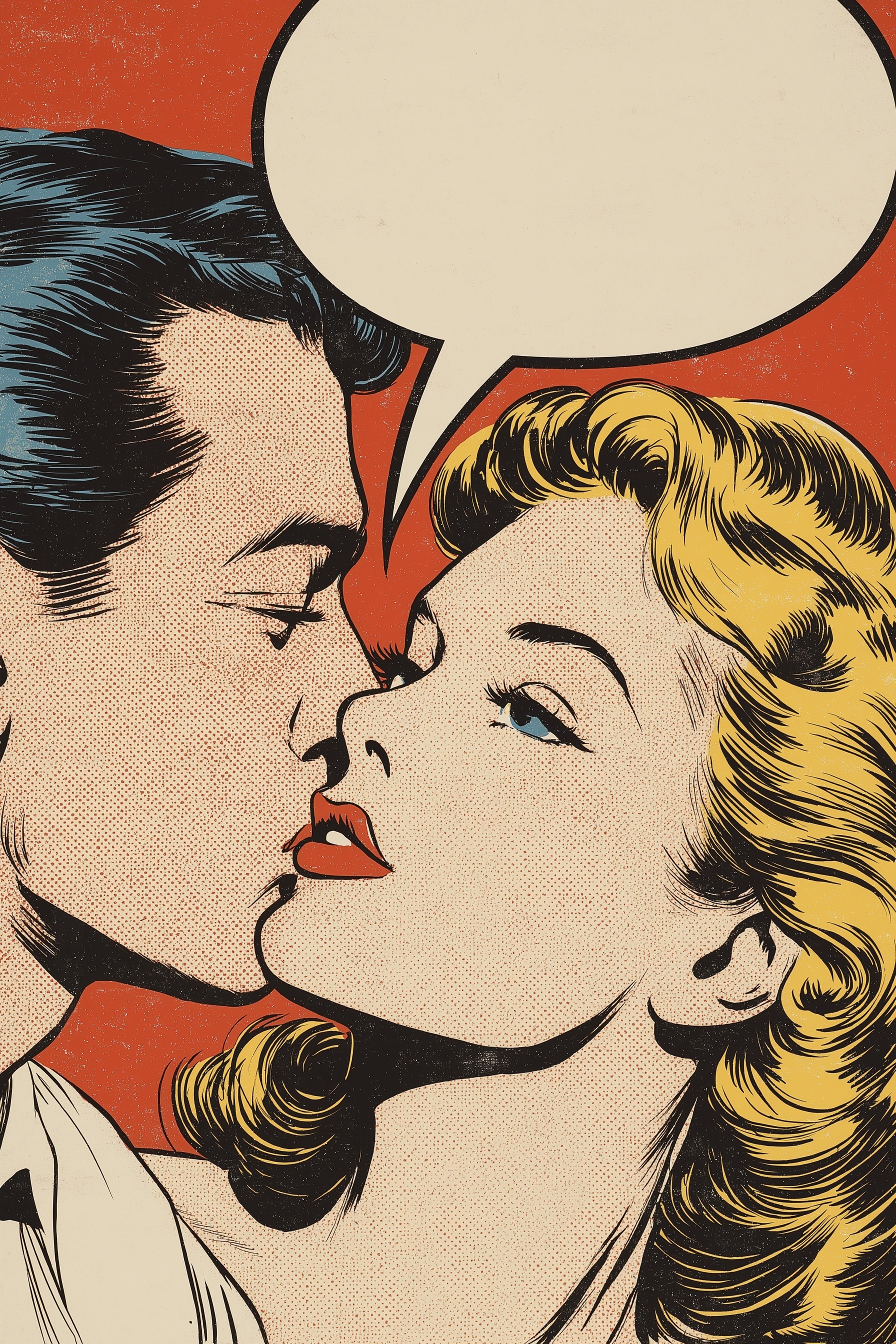 Pop Art Print: Romantic Kissing Scene with Speech Bubble