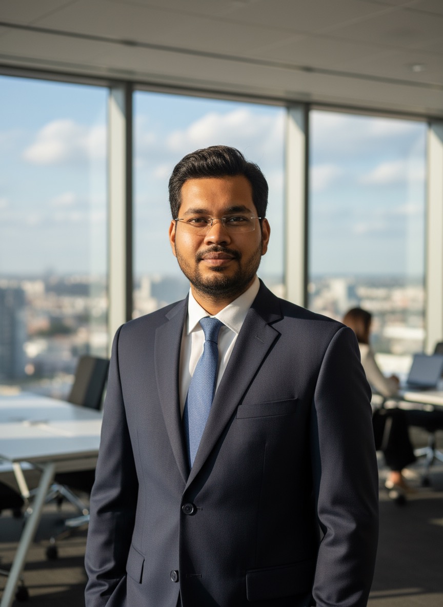 Hyper-realistic Portrait of Confident Professional in Modern Office