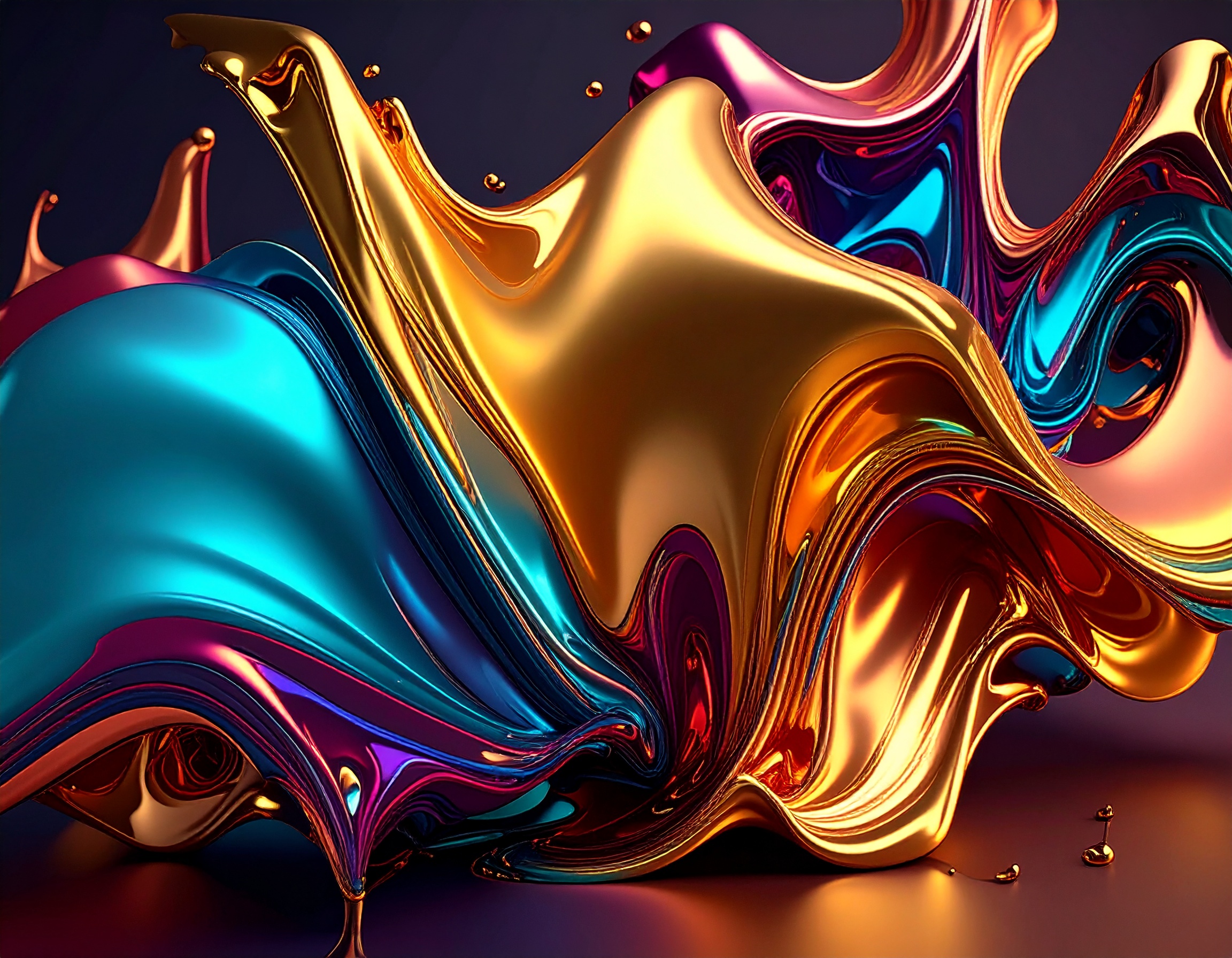 Pouring Art, Elegant Abstract Background of Gold, Bronze, Wine Red, Azure Blue, Copper and Neon Yellow. 3D, flowing shapes