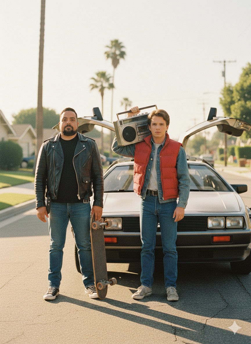 Hyper-realistic 80s-inspired portrait with vintage texture