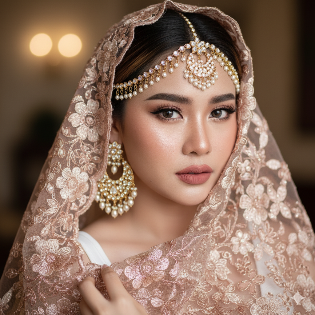 Create Lifelike Portrait of Asian Woman with Floral Veil