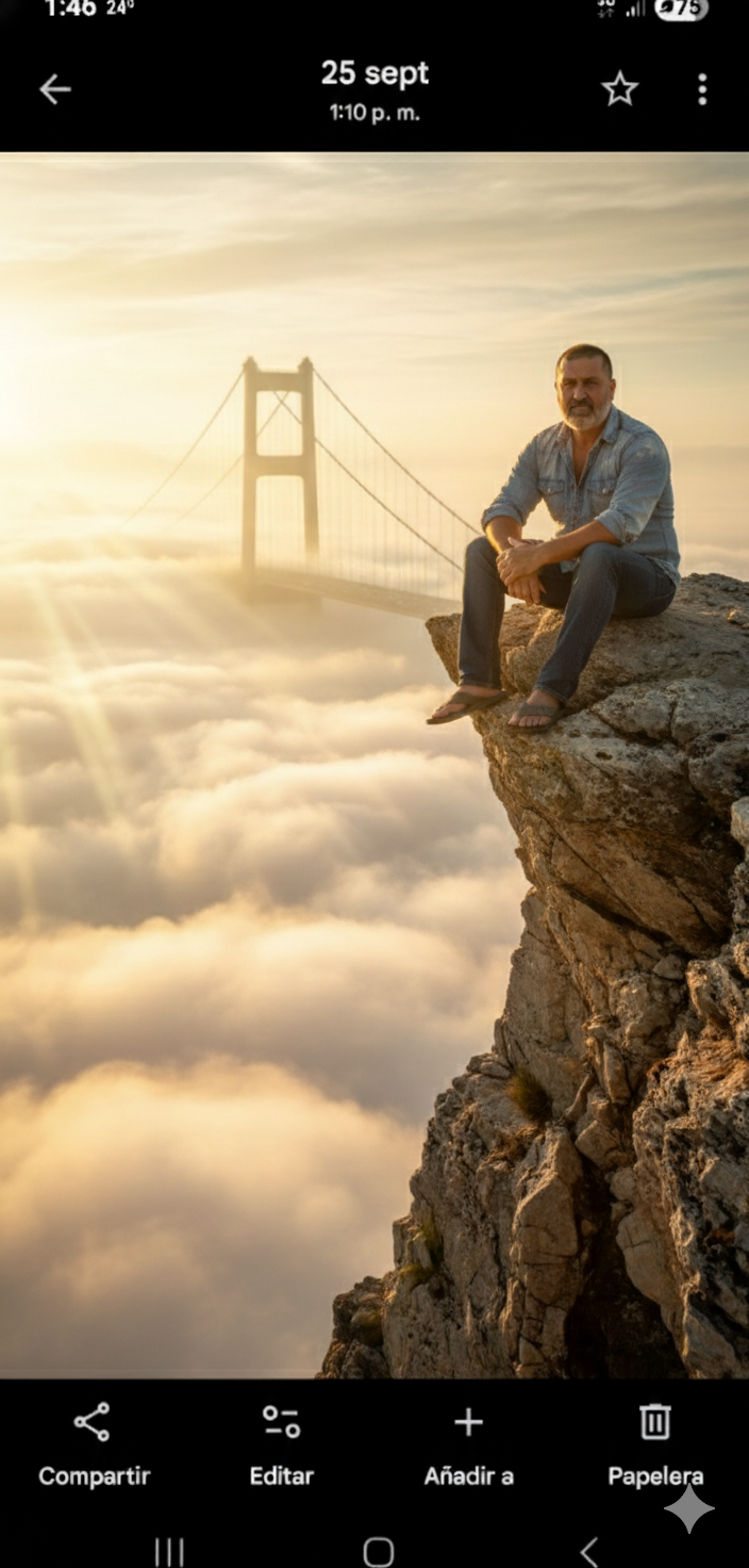 Golden Sunset Serenity: Elderly Man on Cliff