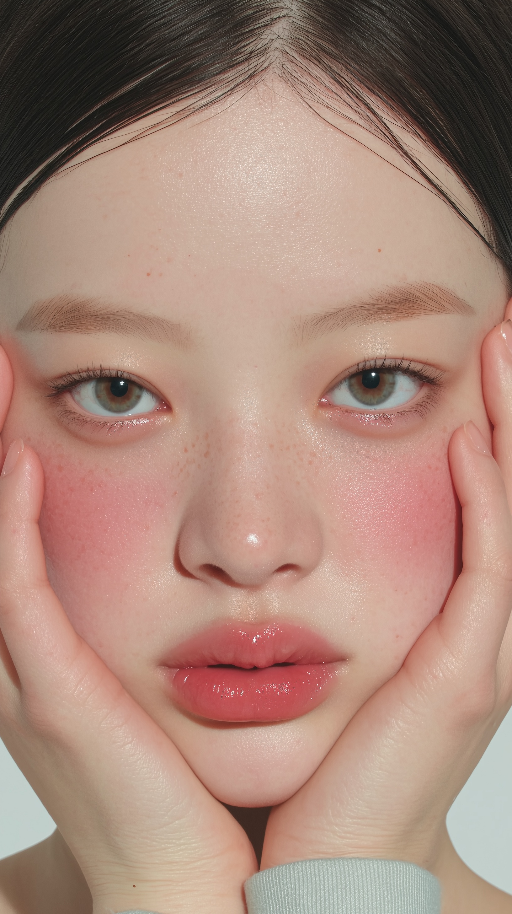 Vibrant East Asian Woman Portrait: Rosy Blush Beauty