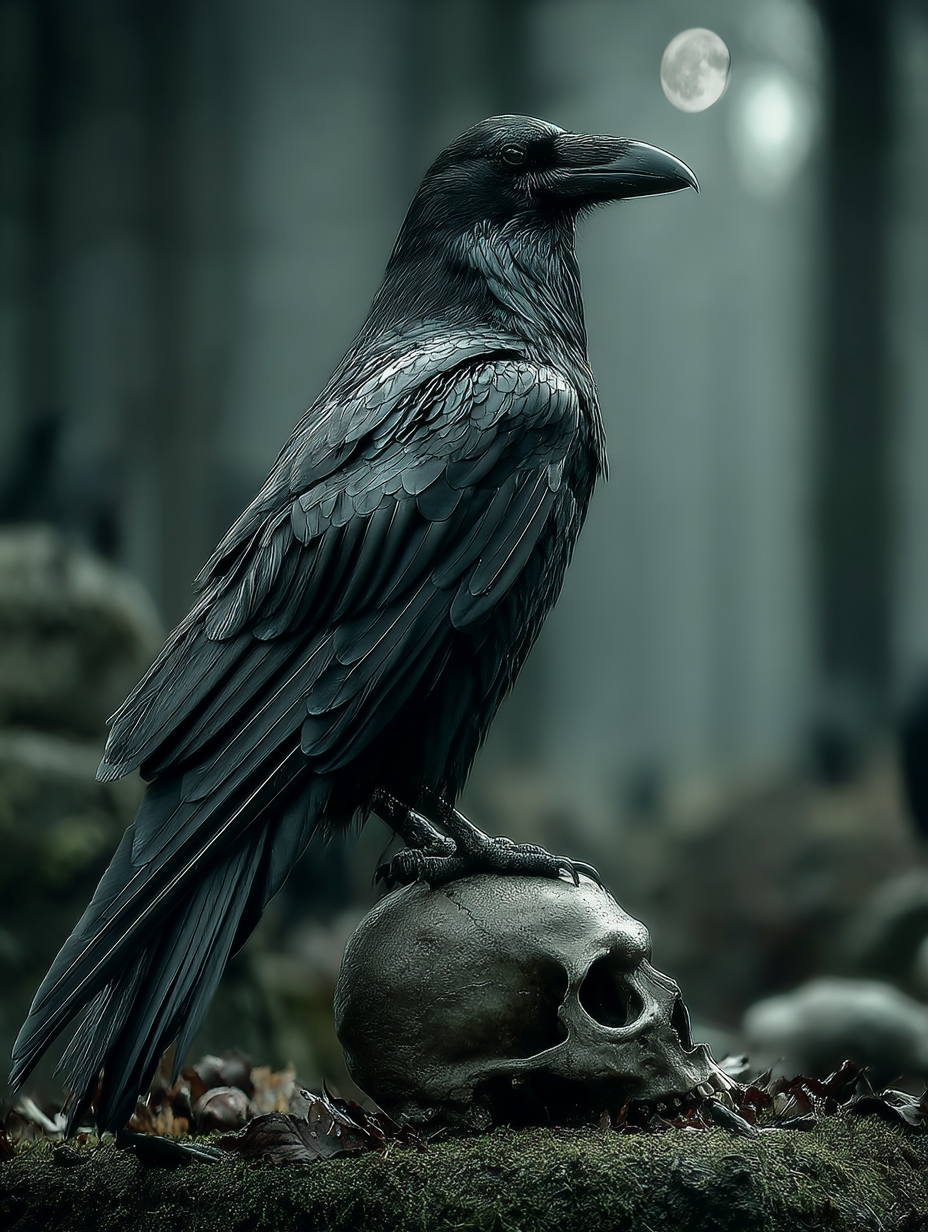 Raven of the Night: A Haunting Scene in the Misty Forest