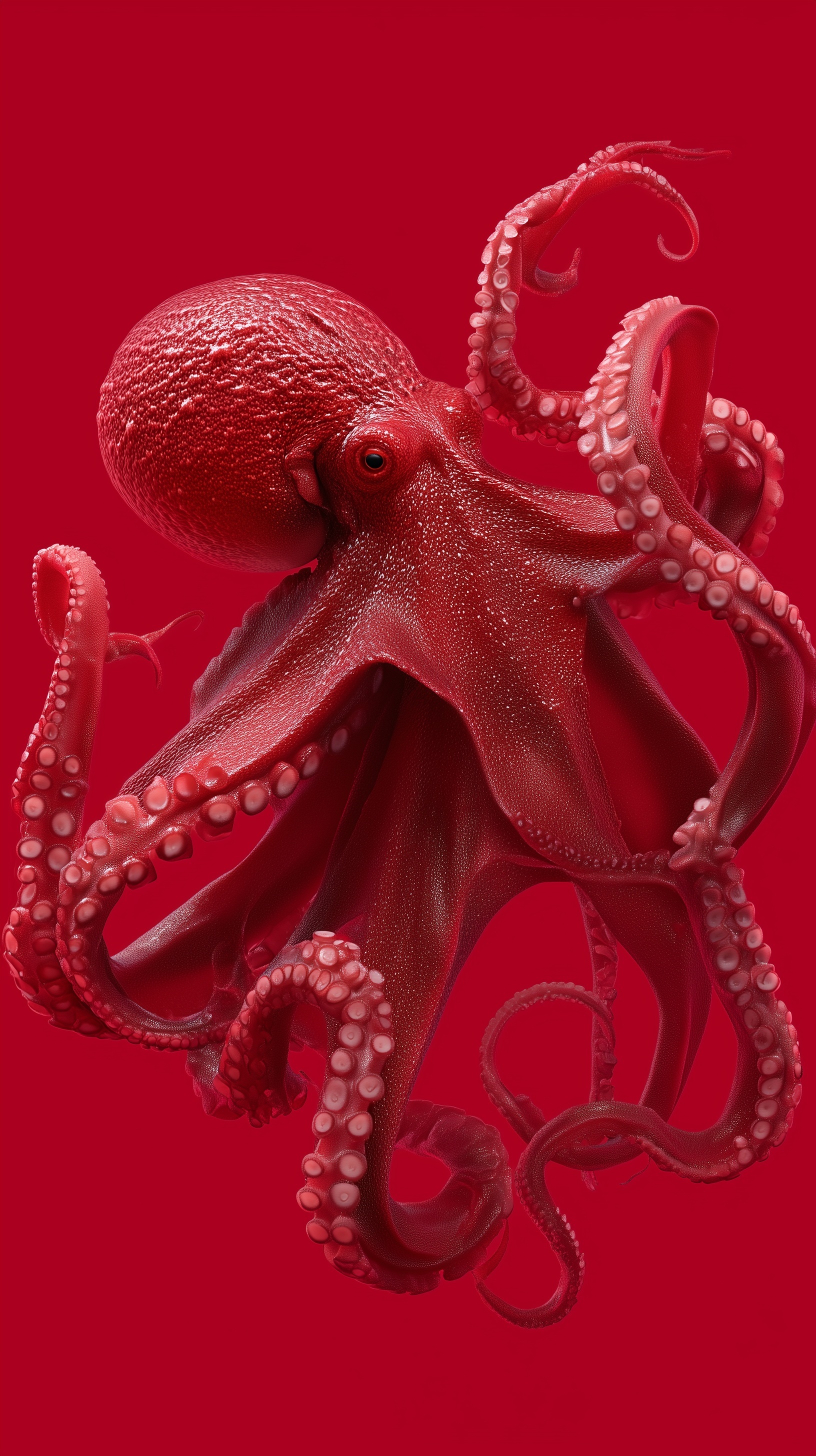 Realistic Sea Monster Octopus on Red Background