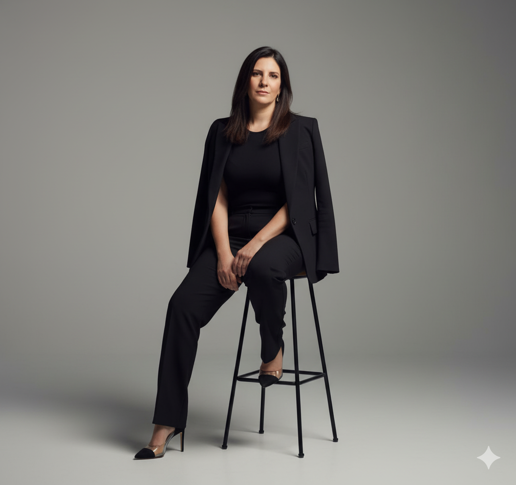 Recreate Woman on Wooden Bench in Minimalist Studio