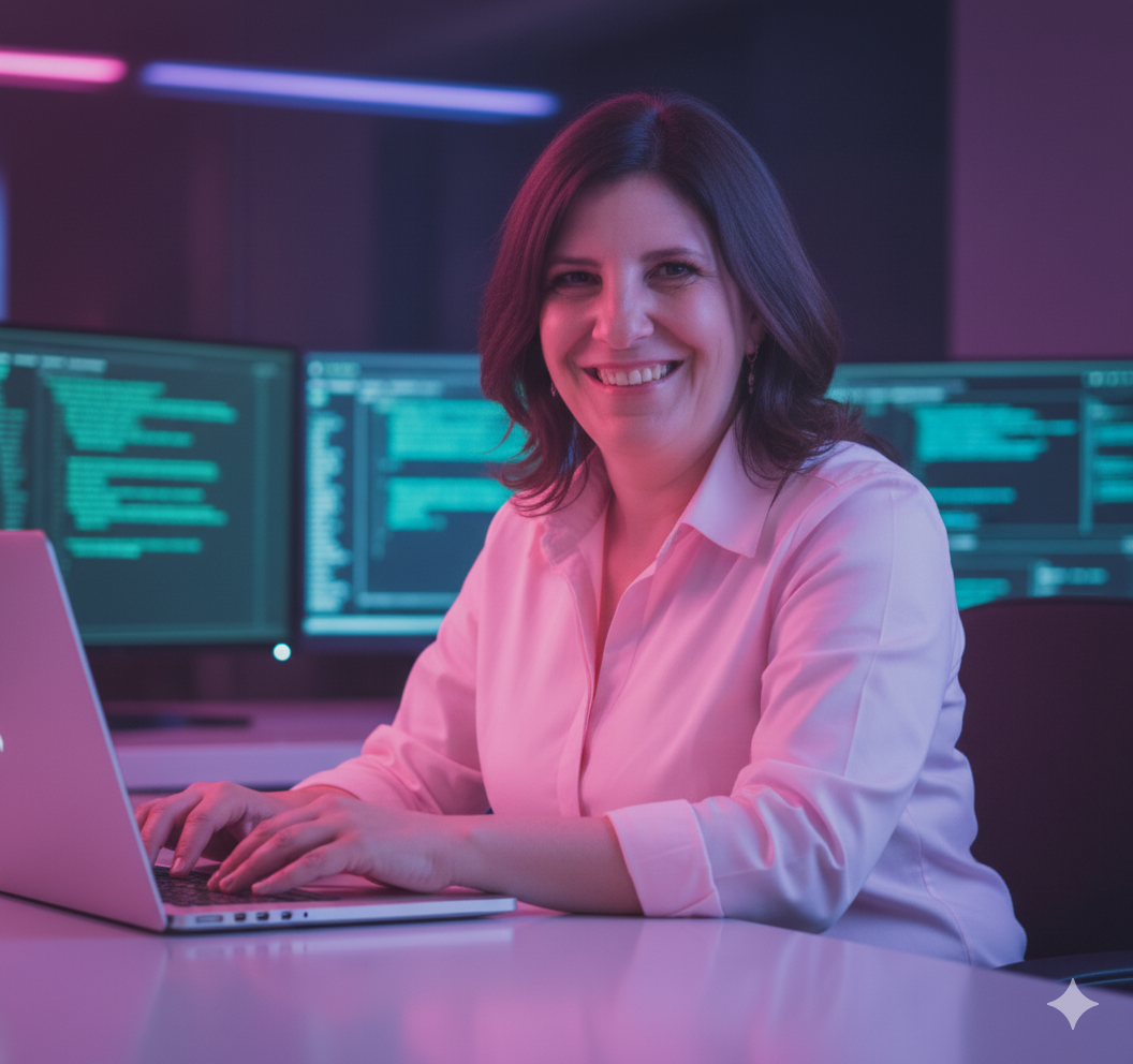 Personalized Photo Recreation: Confident Desk Workspace