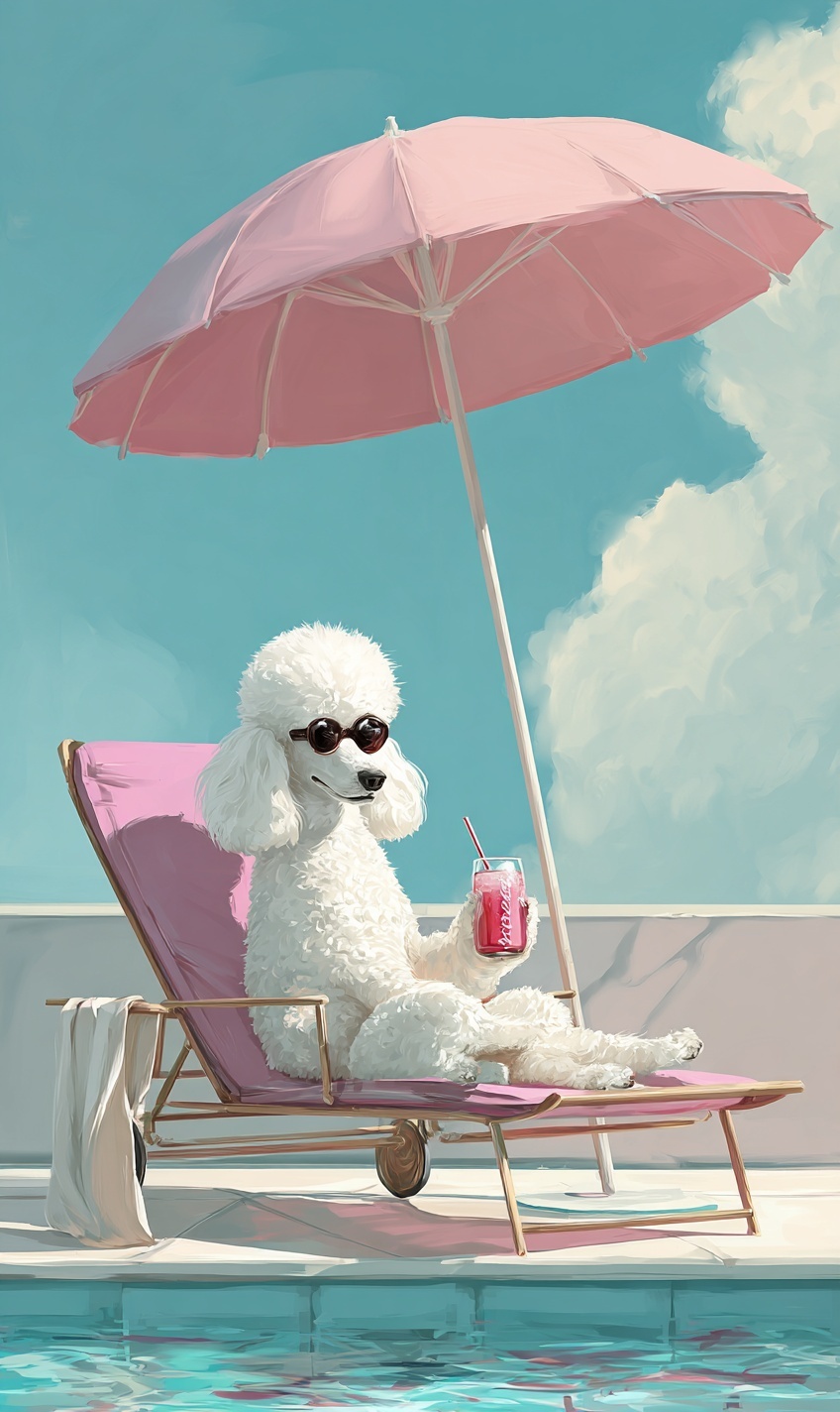 Relaxing Poodle by the Poolside
