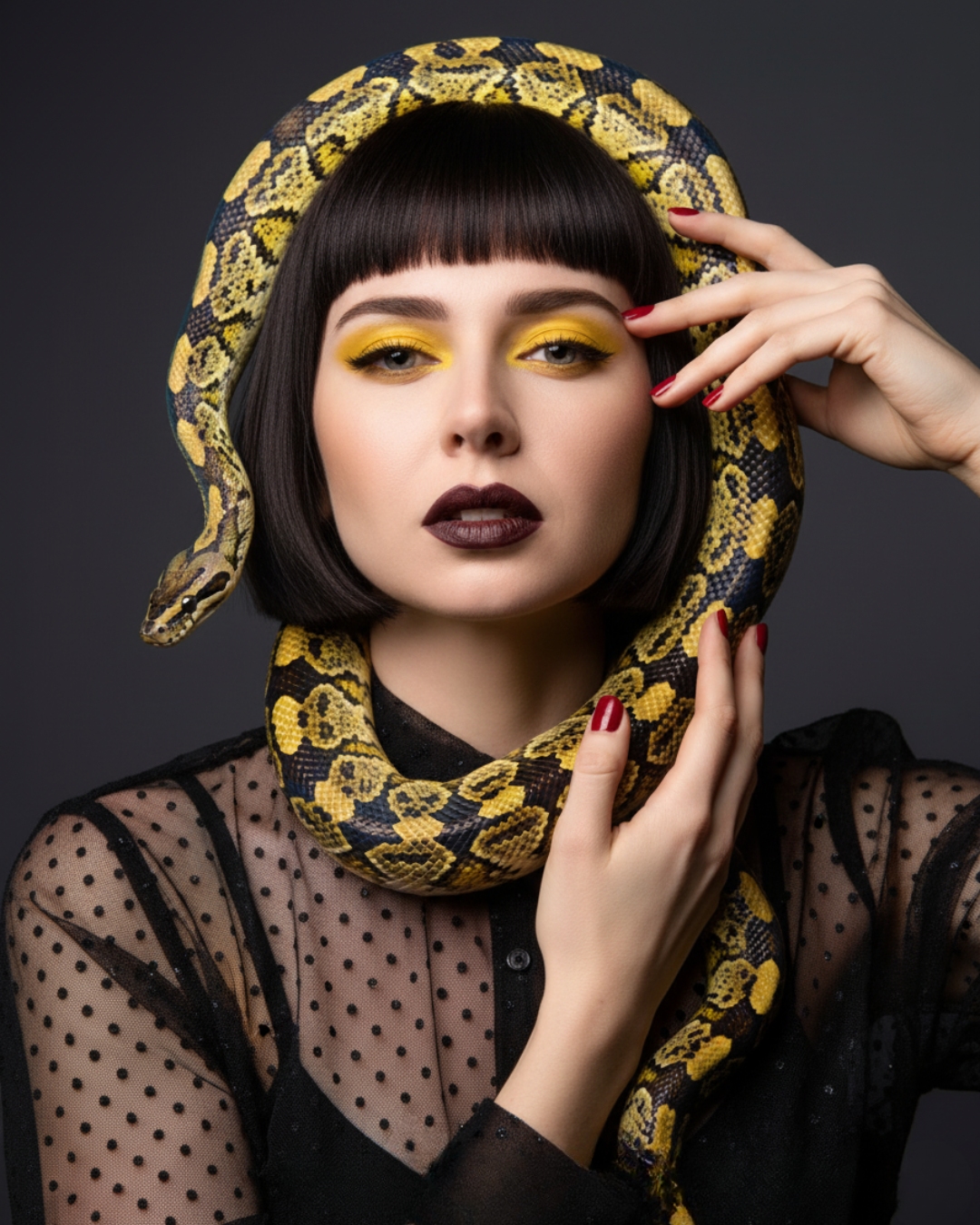 High Fashion Fantasy: Bold Makeup with Snake