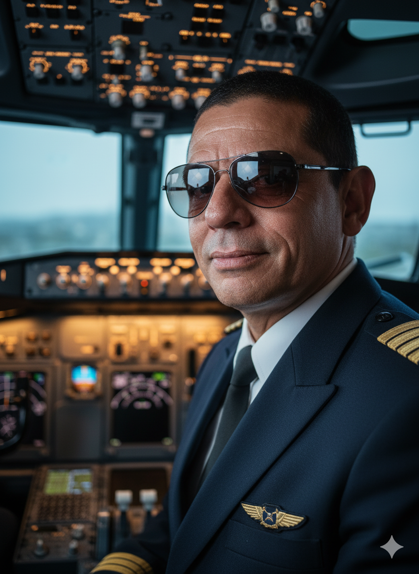 Confident Airline Pilot in Cockpit Portrait
