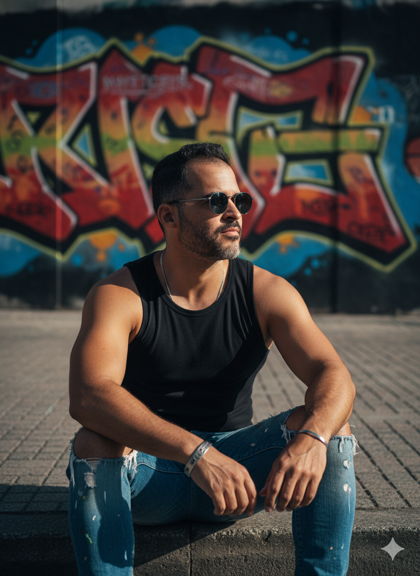 Modern Man with Alternative Style in Graffiti Setting