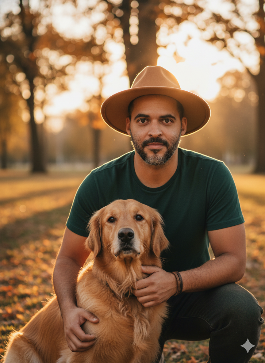 Golden Hour Portrait with Person and Dog