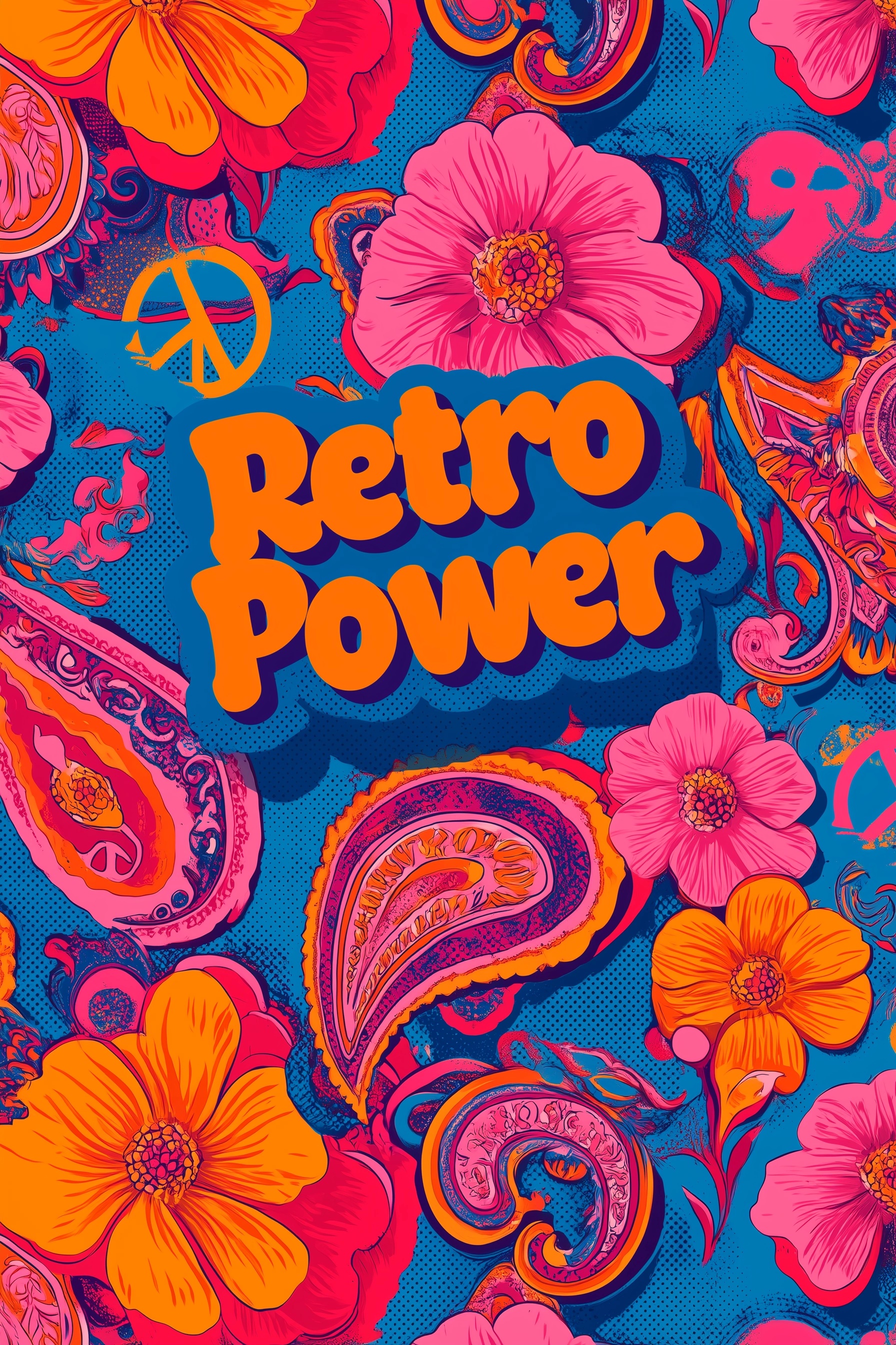 Retro Power: 70s Vibrant Wallpaper Design