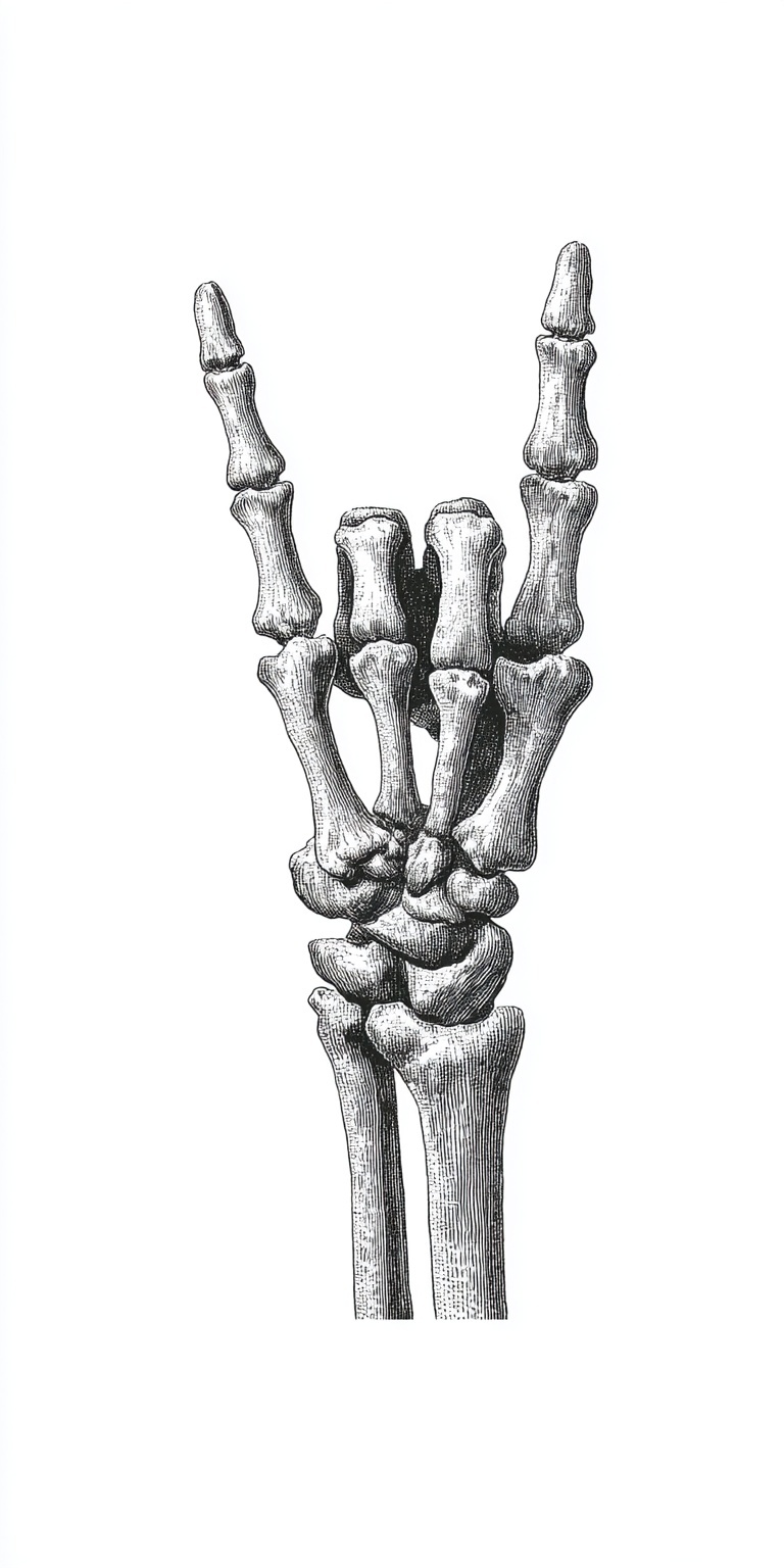 Skeletal Hand Gesturing Rock in Monochrome
