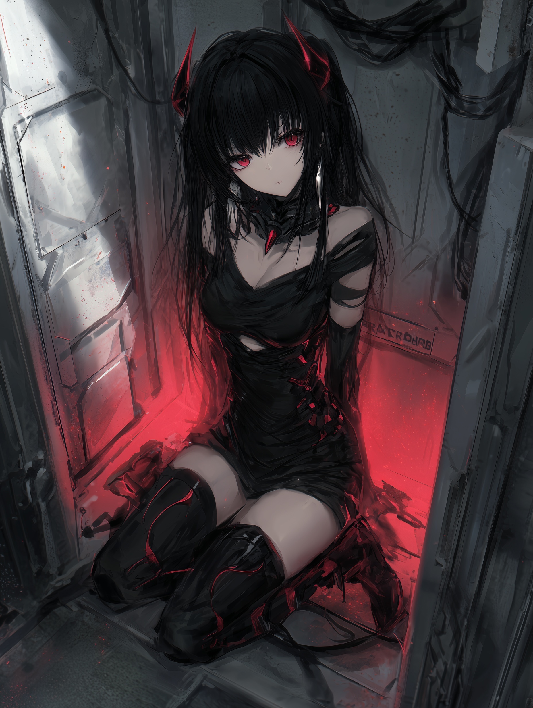 Seductive Demon Woman in High-Detail Containment Room