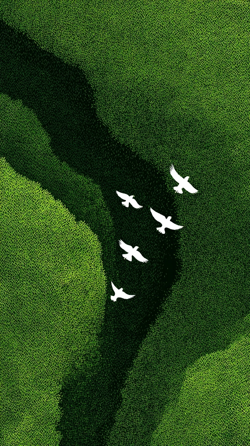 Serene Bird's Eye View of Green Grass Landscape