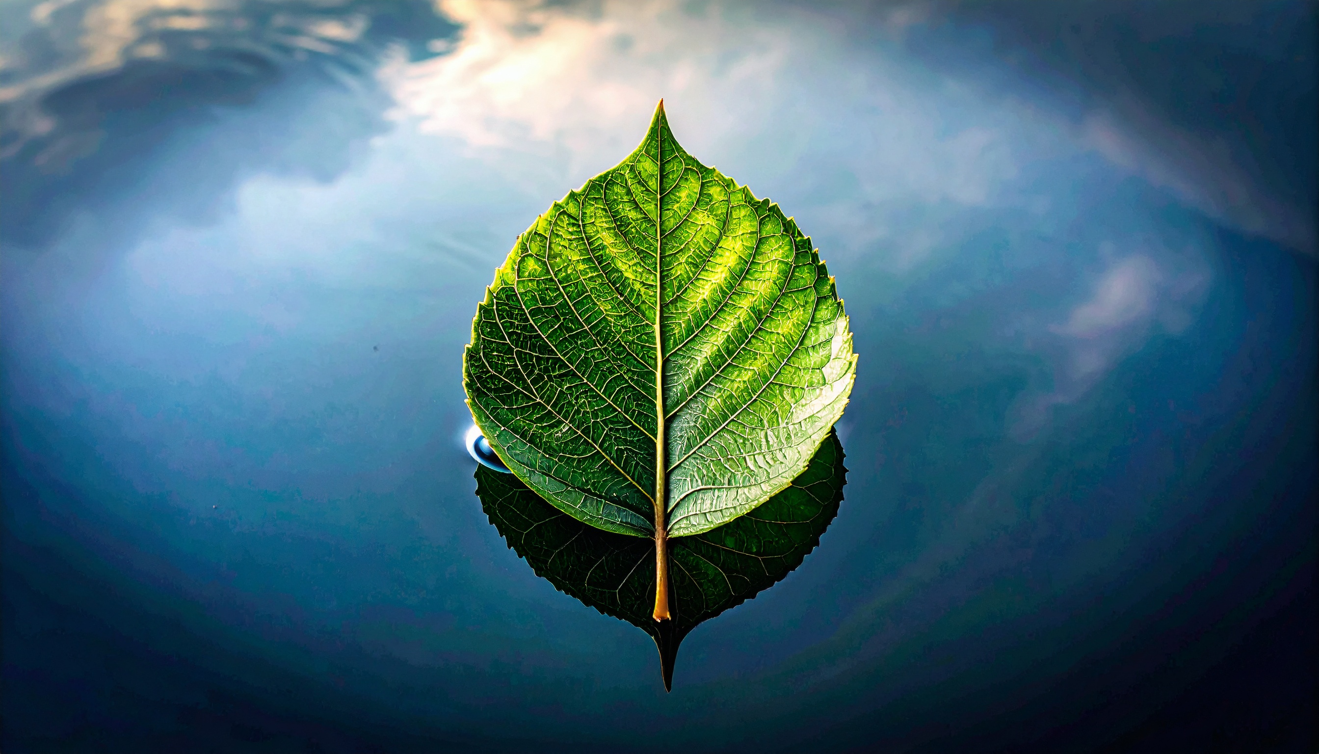 Leaf on Calm Water Surface