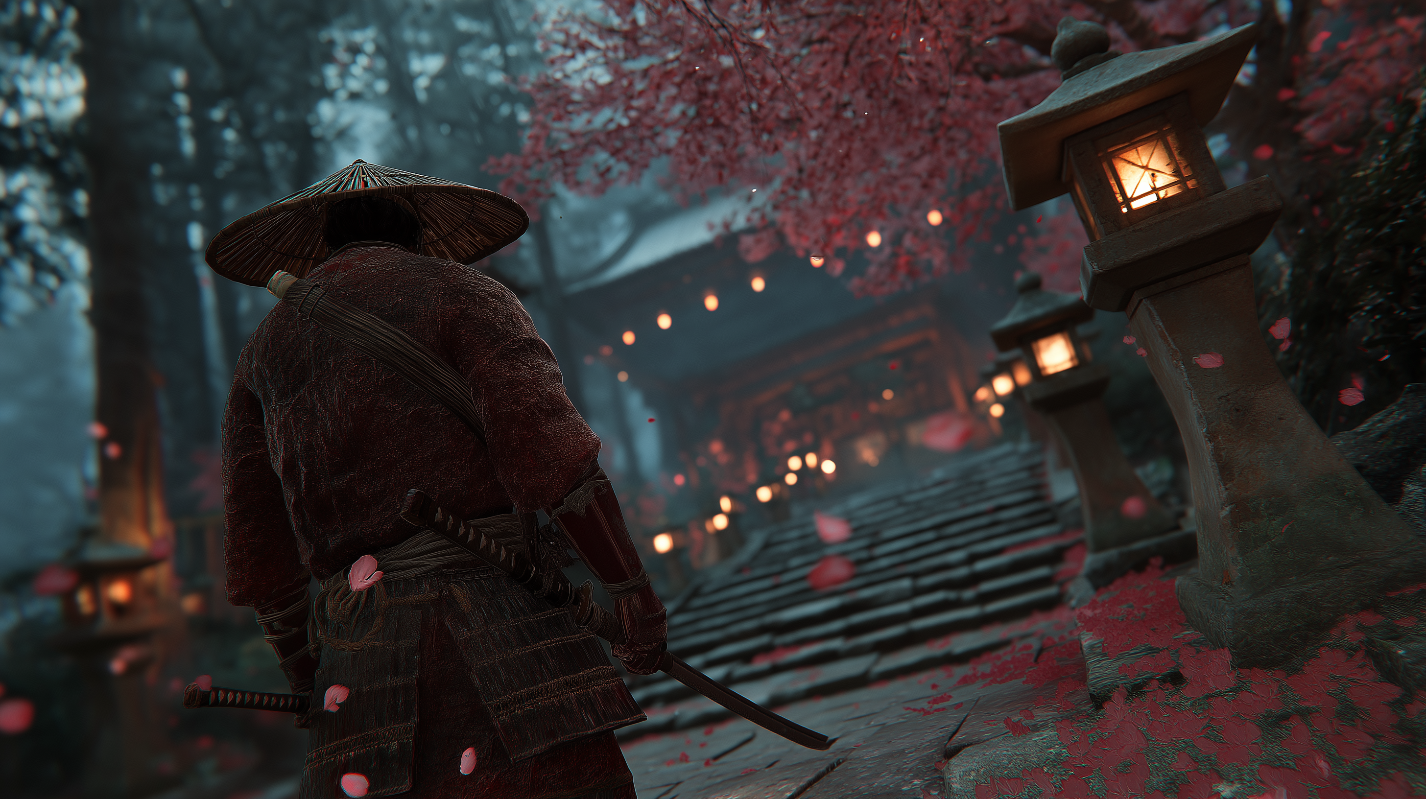 Stoic Samurai at Misty Mountain Shrine