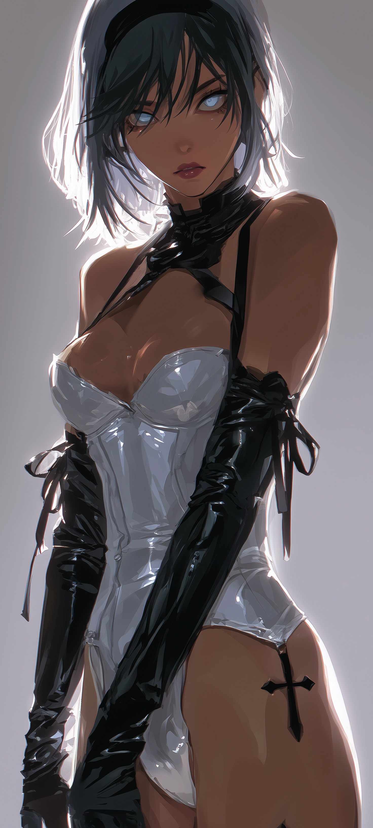 Stunning Waifu in Glossy Leather Posing Elegantly