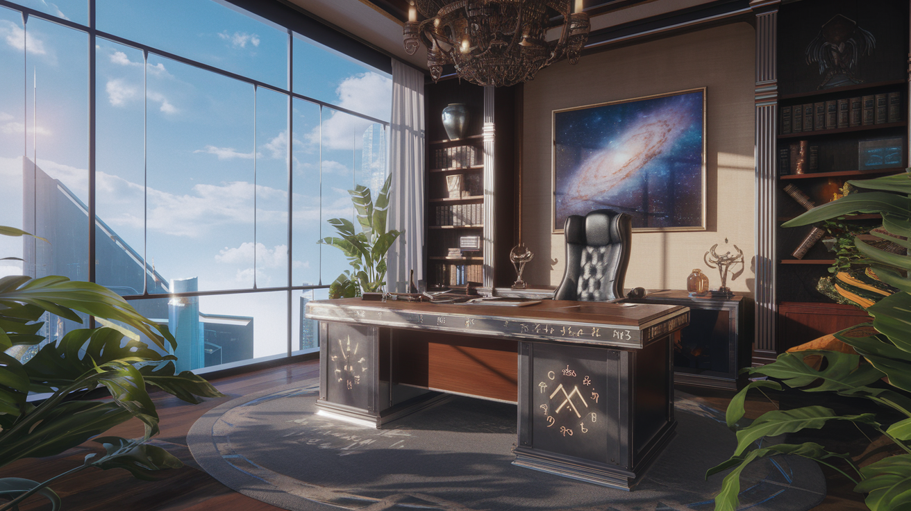 Stylish CEO Office with Mystical and Futuristic Elements