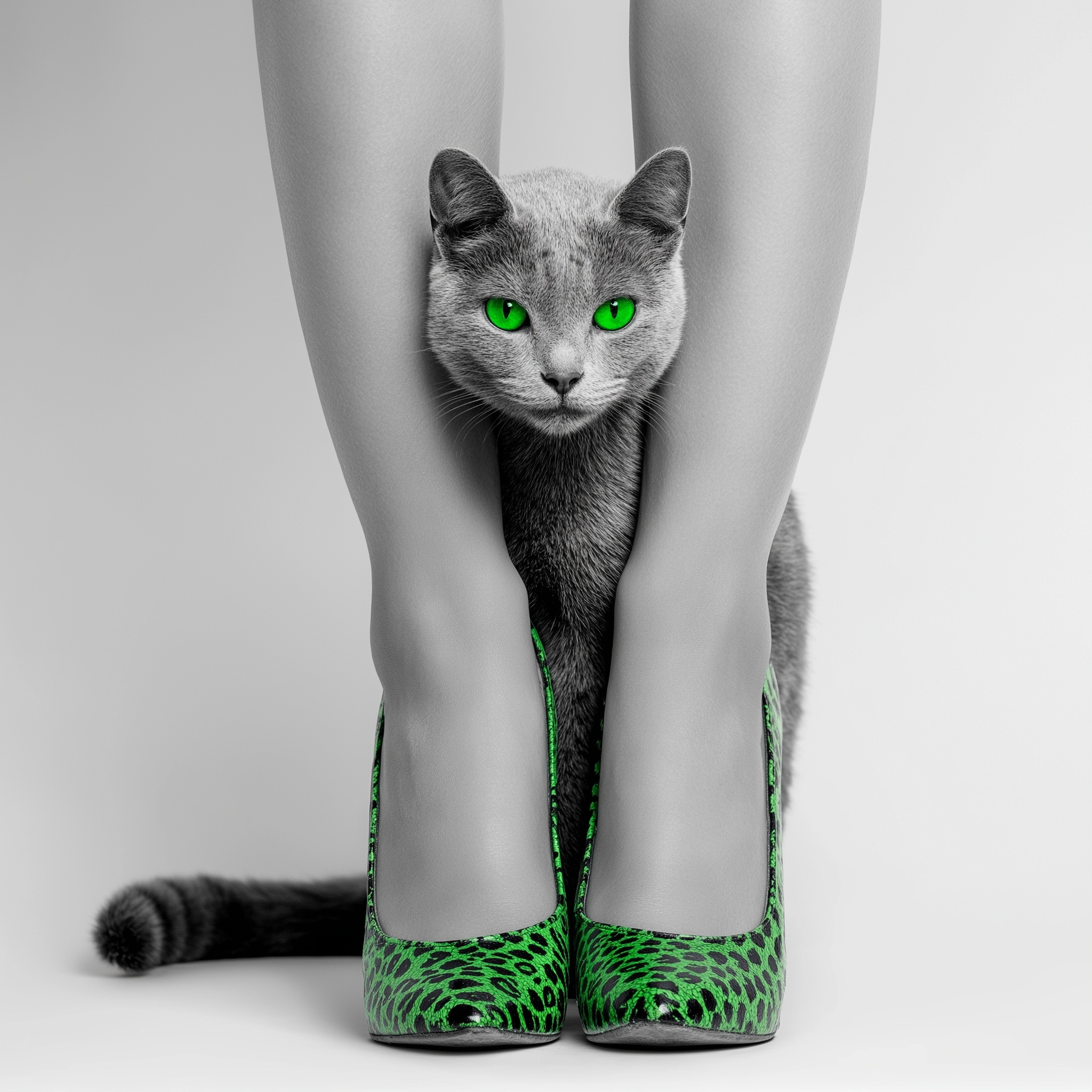 Elegant Fashion Photo: Tall Cat with Green Eyes
