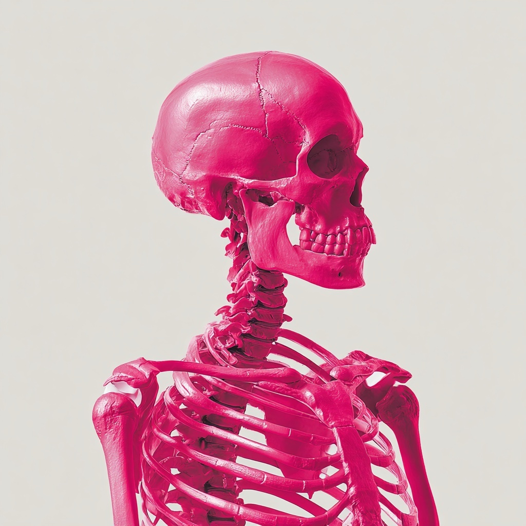 Stylish Pink Skeleton Art on White Background