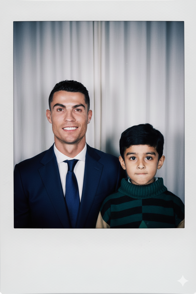 Polaroid Portrait with White Curtain Background