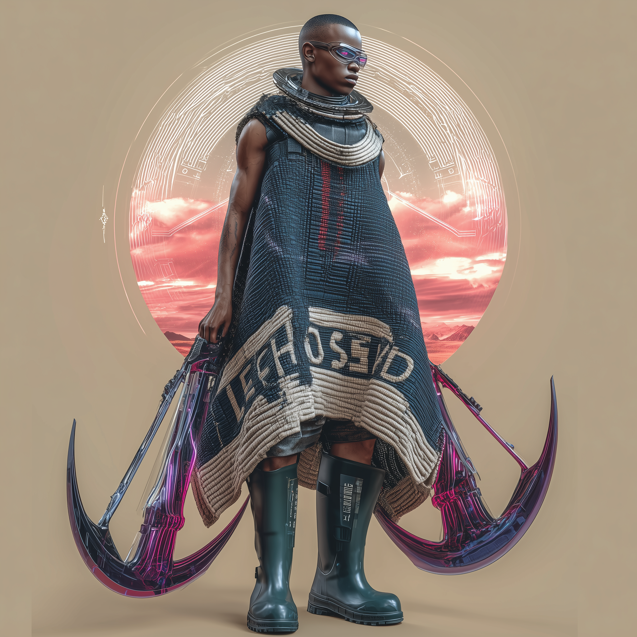 The Futuristic Basotho Warrior in a Cyberpunk Landscape
