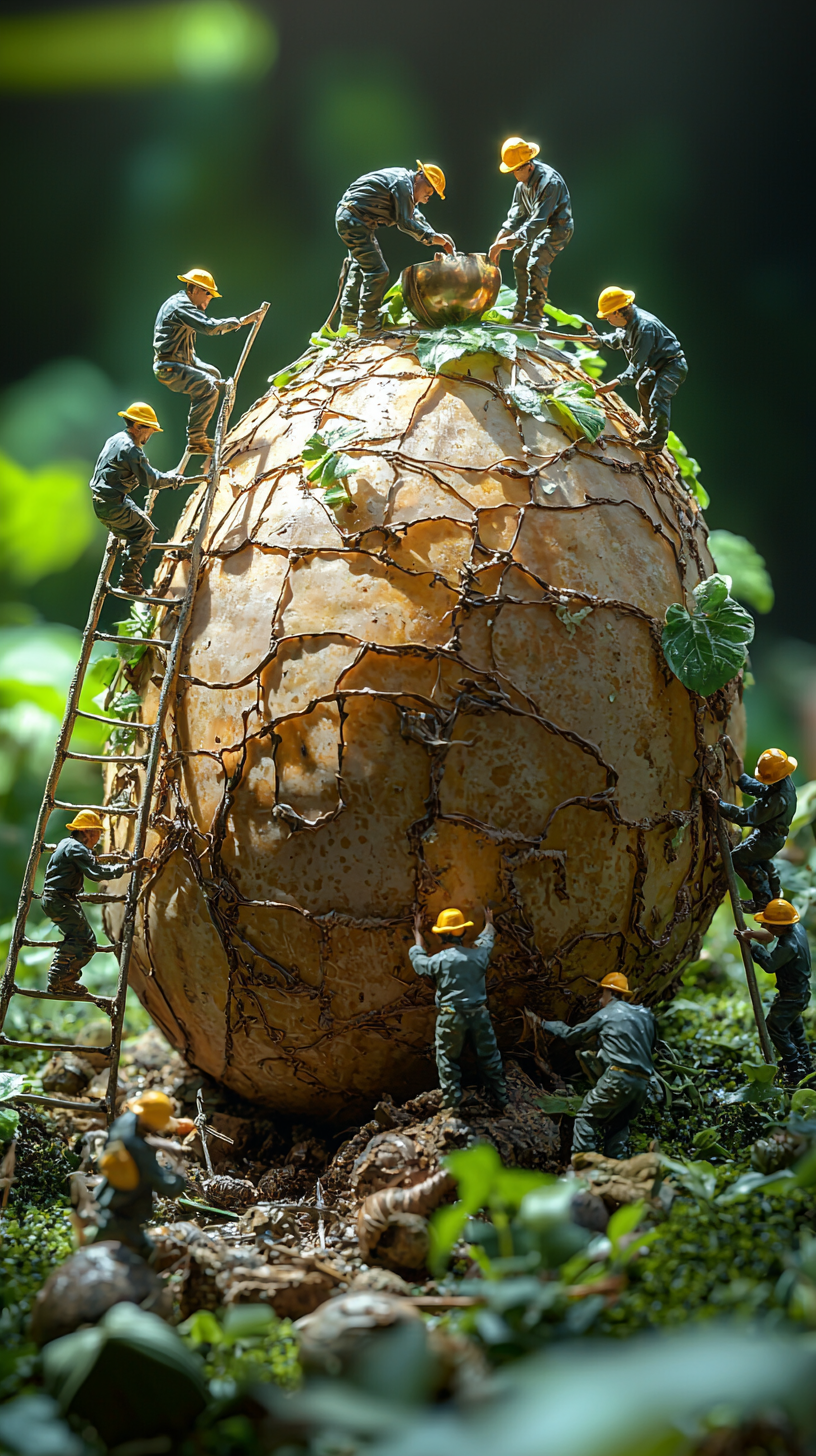 Tiny Workers Preparing a Massive Mate Gourd