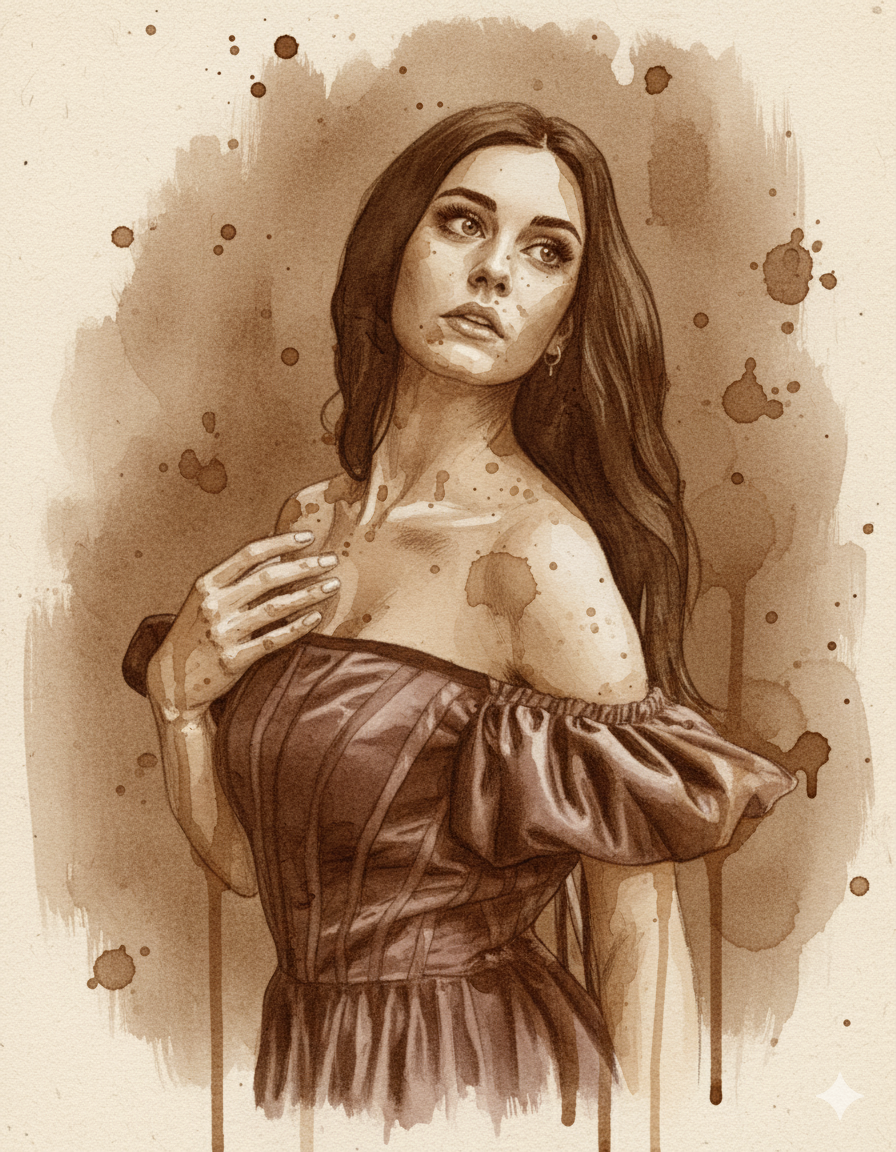 Portrait Transformed: Coffee-Stained Hand-Drawn Illustration