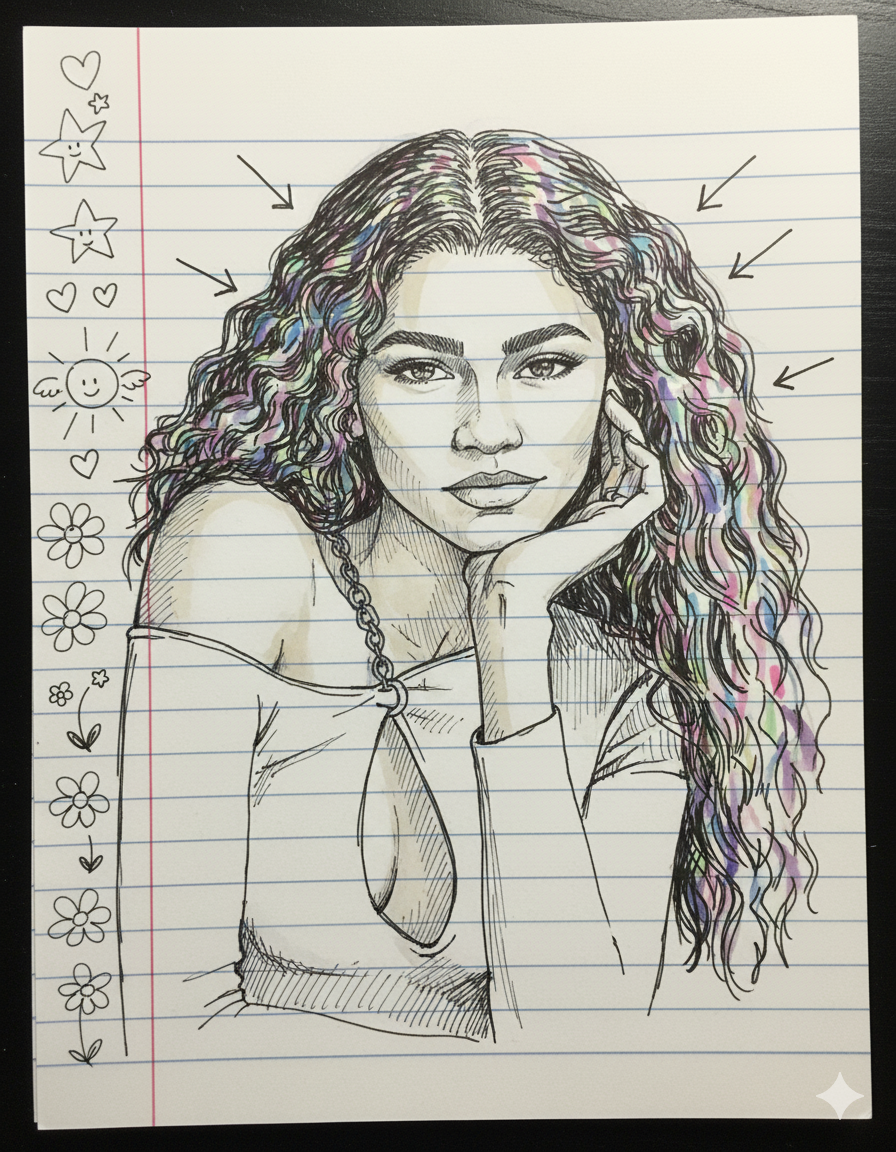 Doodle Portrait with Playful Arrows and Sketches