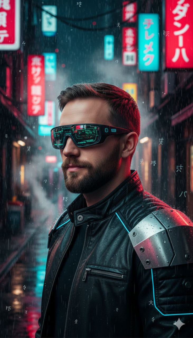 Futuristic Man in Tokyo Alley Portrait
