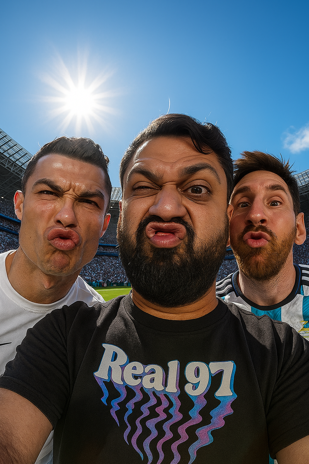 Surreal 3D Selfie: Ronaldo, Messi, & You