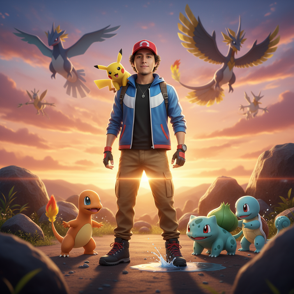 Pokémon Trainer Portrait with Realistic 8K Cinematic Design