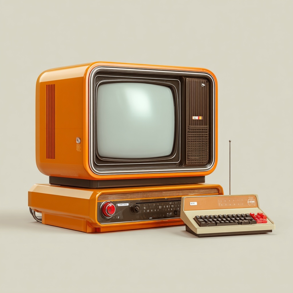 Ultra Realistic Orange Retro TV with Atari II